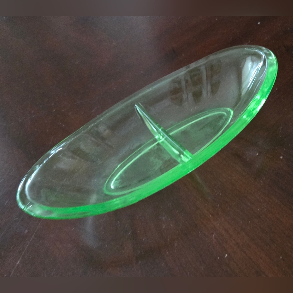 Vintage Uranium Glass Divided Dish